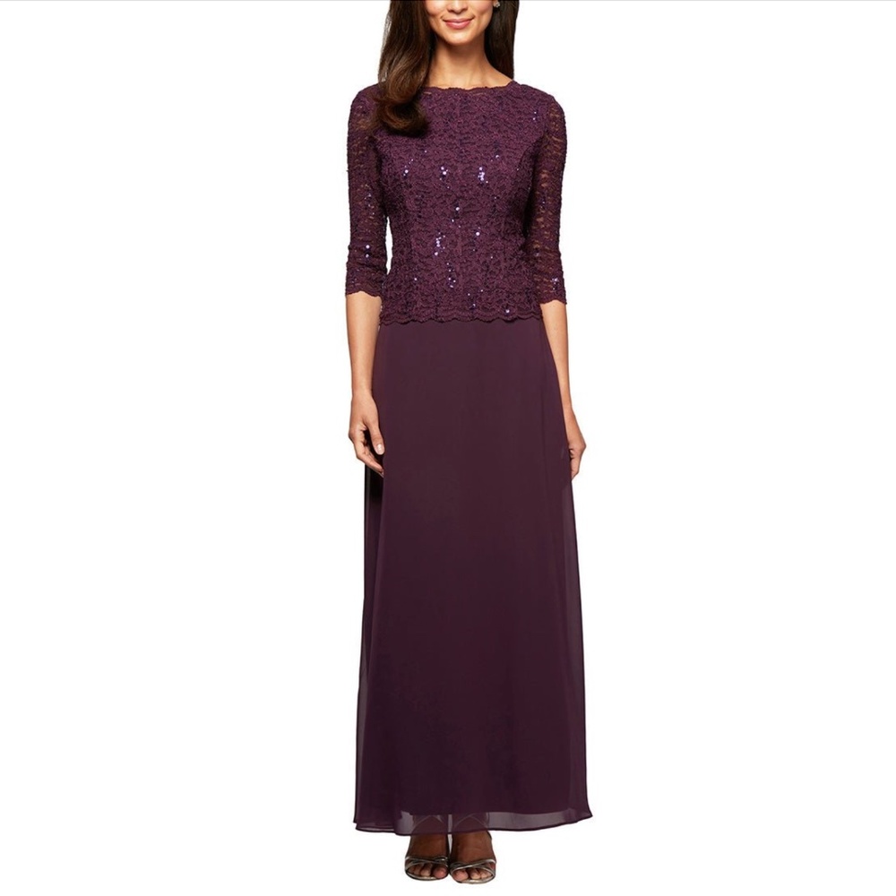 ALEX EVENING: Sequin Lace & Chiffon Gown (NWOT)
